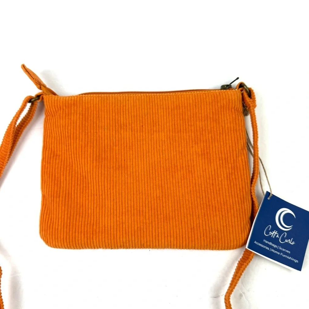 CottnCurls Handbag Tuscan Sling‎ Crossbody Bag Orange Corduroy Brand New